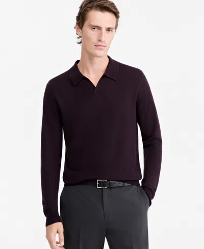 Alfani Men's Long-sleeve Johnny Collar Merino Sweater, Created For Macy's In Aubergine Nior