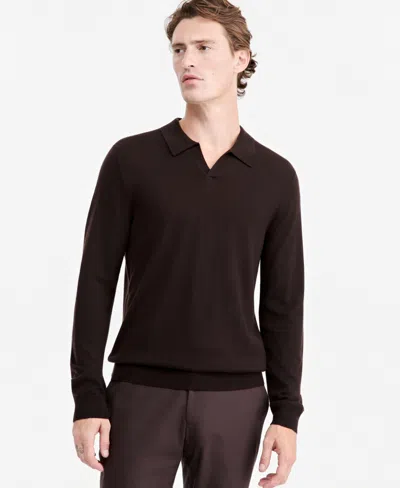 Alfani Men's Long-sleeve Johnny Collar Merino Sweater, Created For Macy's In Cocoa Bean