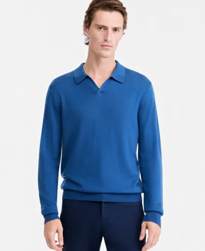 Alfani Men's Long-sleeve Johnny Collar Merino Sweater, Created For Macy's In Sea Bath