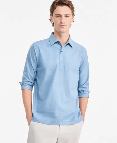 Alfani Men's Long-sleeve Plaid Shirt, Macy's Exclusive In Shirt Glenn Plaid Yd - Asphalt Blue