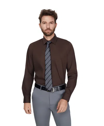 Alfani Men's Long-sleeve Solid Dress Shirt, Macy's Exclusive In Brown