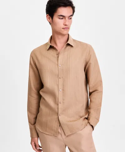 Alfani Men's Long-sleeve Stripe Dobby Shirt, Macy's Exclusive In Brown