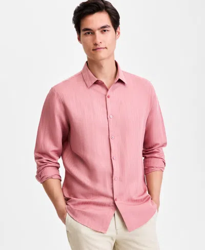 Alfani Men's Long-sleeve Stripe Dobby Shirt, Macy's Exclusive In Pink