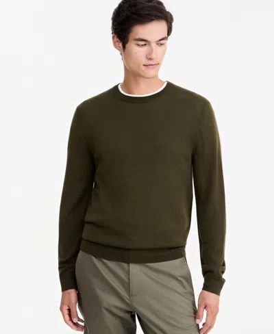 Alfani Men's Merino Wool Crewneck Sweater, Macy's Exclusive In Alfm Easy Olive