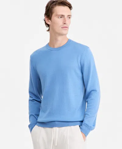 Alfani Men's Merino Wool Crewneck Sweater, Macy's Exclusive In Blue Myth