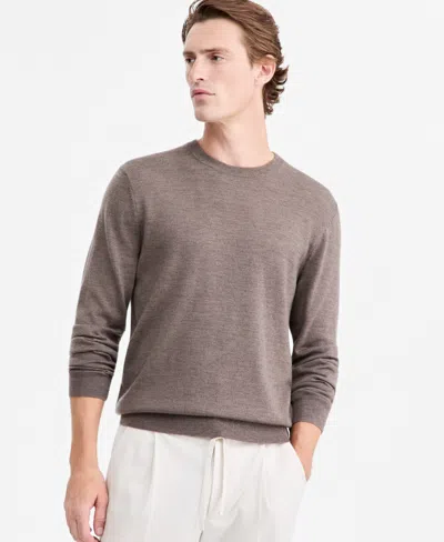 Alfani Men's Merino Wool Crewneck Sweater, Macy's Exclusive In Dark Tiram