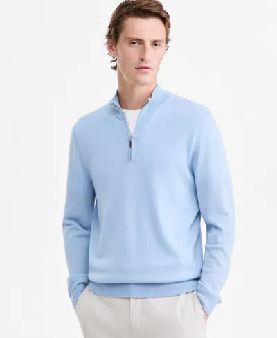 Alfani Men's Merino Wool Quarter-zip Mock-neck Sweater, Macy's Exclusive In Blue Innoc
