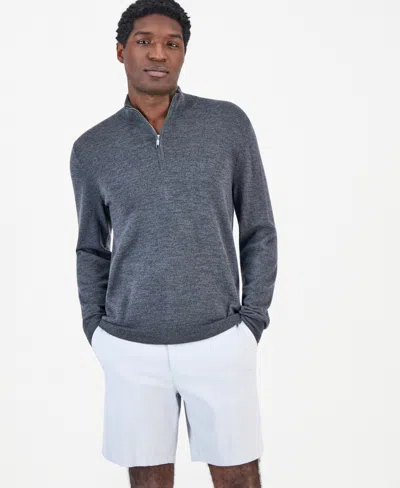 Alfani Men's Merino Wool Quarter-zip Mock-neck Sweater, Macy's Exclusive In Dk Lead Ht