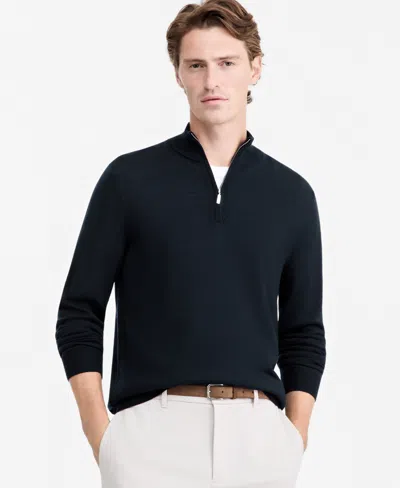 Alfani Men's Merino Wool Quarter-zip Mock-neck Sweater, Macy's Exclusive In Neo Navy