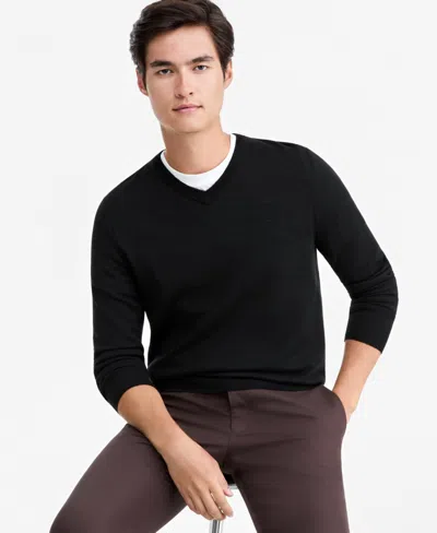 Alfani Men's Merino Wool V-neck Sweater, Macy's Exclusive In Black