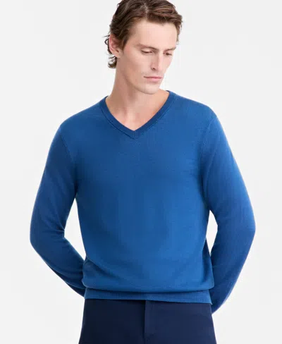Alfani Men's Merino Wool V-neck Sweater, Macy's Exclusive In Blue