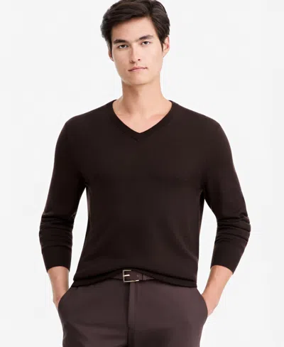 Alfani Men's Merino Wool V-neck Sweater, Macy's Exclusive In Brown
