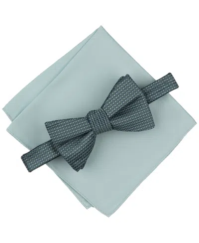 Alfani Men's Mini-pattern Bow Tie & Solid Pocket Square Set, Exclusively At Macy's In Green