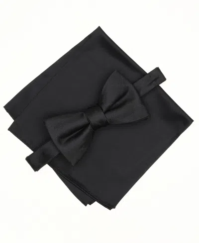 Alfani Men's Mini-pattern Bow Tie & Solid Pocket Square Set, Exclusively At Macy's In Black