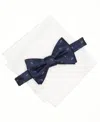 Alfani Men's Mini-pattern Bow Tie & Solid Pocket Square Set, Exclusively At Macy's In Blue