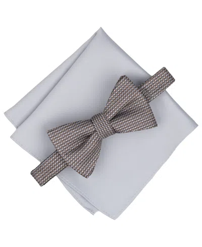 Alfani Men's Mini-pattern Bow Tie & Solid Pocket Square Set, Exclusively At Macy's In Brown