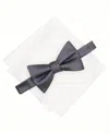 Alfani Men's Mini-pattern Bow Tie & Solid Pocket Square Set, Exclusively At Macy's In Gray