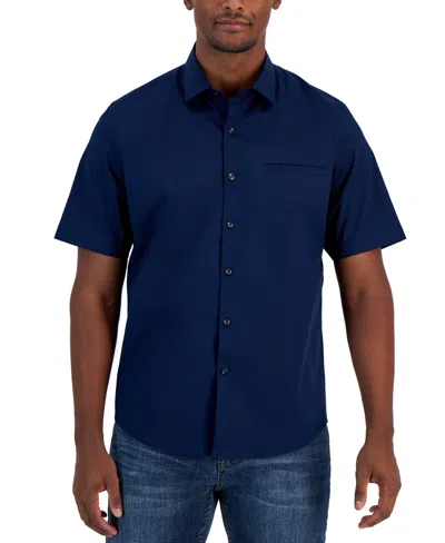 Alfani Men's Modern Classic-fit Stretch Solid Button-down Shirt, Created For Macy's In Neo Navy