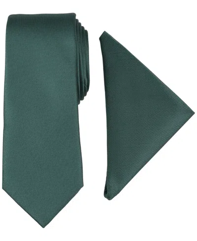 Alfani Men's Modern Textured Tie & Pocket Square Set, Created For Macy's In Green