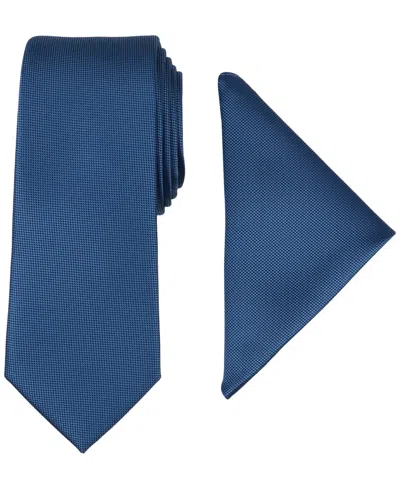 Alfani Men's Modern Textured Tie & Pocket Square Set, Created For Macy's In Blue