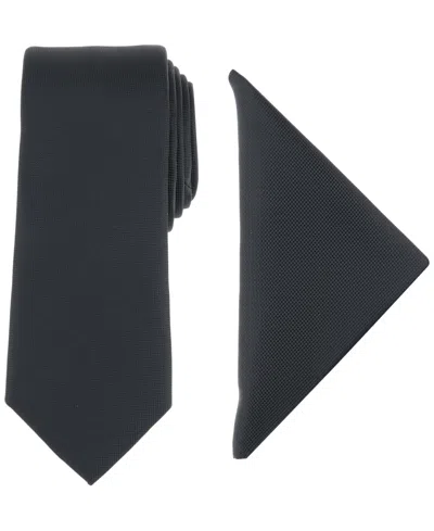 Alfani Men's Modern Textured Tie & Pocket Square Set, Created For Macy's In Black