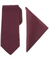 Alfani Men's Modern Textured Tie & Pocket Square Set, Created For Macy's In Burgundy