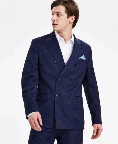 Alfani Men's Navy Slim-fit Stripe Double Breasted Suit Jacket, Created For Macy's