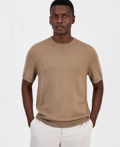 Alfani Men's Novelty Merino Wool-blend Sweater T-shirt, Macy's Exclusive In Cracked Walnut