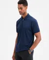 Alfani Men's Ottoman Short Sleeve Textured Quarter-zip Polo Shirt, Exclusively At Macy's In Blue