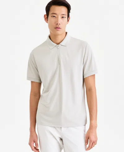 Alfani Men's Ottoman Short Sleeve Textured Quarter-zip Polo Shirt, Exclusively At Macy's In Gray