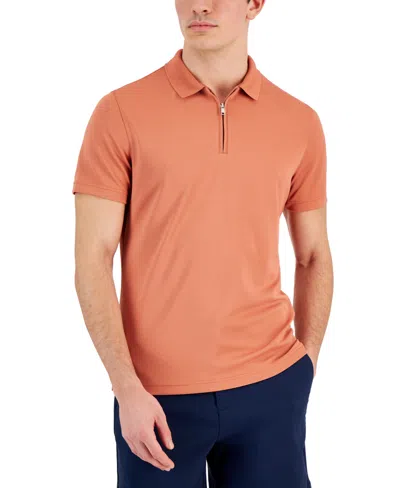 Alfani Men's Ottoman Zip Polo, Created For Macy's In Terracotta Glaze