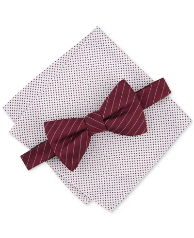 Alfani Men's Ozark Stripe Bow Tie & Dot Pocket Square Set, Created For Macy's In Burgundy