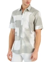 ALFANI MEN'S PAINTED BLOCKS REGULAR-FIT STRETCH PRINTED BUTTON-DOWN SHIRT, CREATED FOR MACY'S