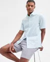 Alfani Men's Perto Short Sleeve Geo Print Button-front Shirt, Macy's Exclusive In Blue