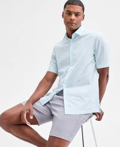 Alfani Men's Perto Short Sleeve Geo Print Button-front Shirt, Macy's Exclusive In Blue