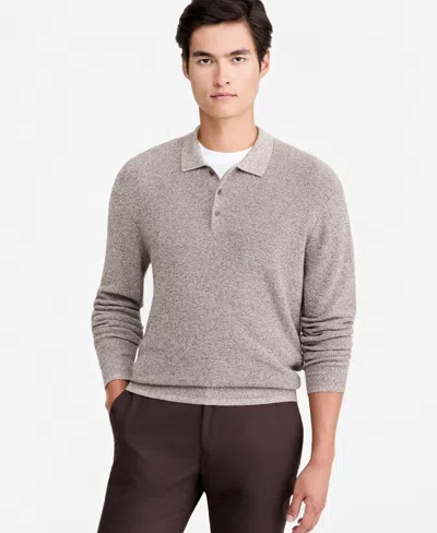 Alfani Men's Polo Long-sleeve Regular-fit Fully-fashioned-sleeve Sweater, Macy's Exclusive In Cocoa Bean