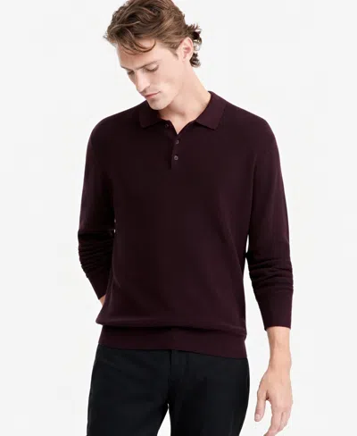 Alfani Men's Polo Long-sleeve Regular-fit Fully-fashioned-sleeve Sweater, Macy's Exclusive In Deep Wine