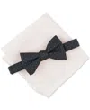 Alfani Men's Prince Geo-pattern Bow Tie & Solid Pocket Square Set, Created For Macy's In Black