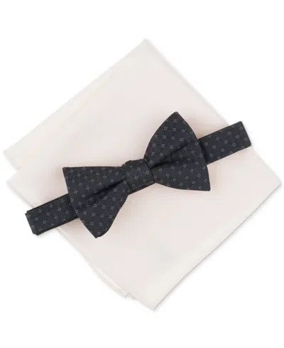 Alfani Men's Prince Geo-pattern Bow Tie & Solid Pocket Square Set, Created For Macy's In Black