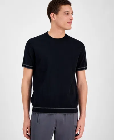 Alfani Men's Refined Short Sleeve Textured Sweater, Exclusively At Macy's In Deep Black