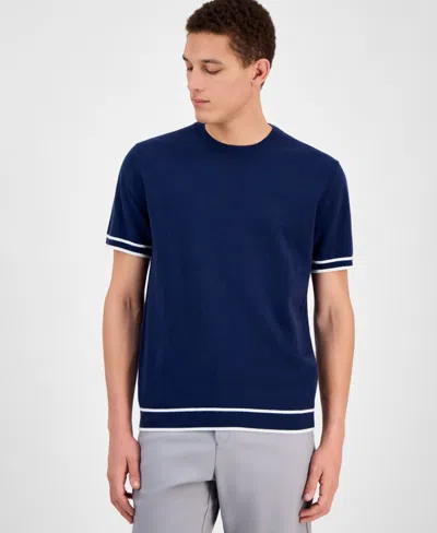 Alfani Men's Refined Short Sleeve Textured Sweater, Exclusively At Macy's In Neo Navy