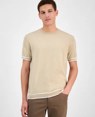 Alfani Men's Refined Short Sleeve Textured Sweater, Exclusively At Macy's In Twill