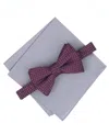 Alfani Men's Regent Stripe Solid Bow Tie And Pocket Square 2-piece Set, Macy's Exclusive In Burgundy