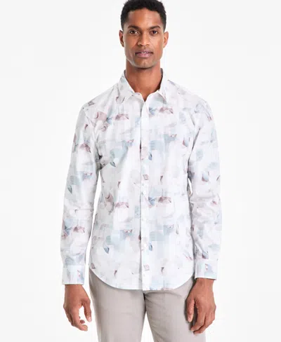 Alfani Men's Regular-fit Abstract Light Wave-print Button-down Shirt, Exclusively At Macy's In White