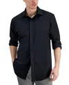 Alfani Men's Regular Fit Covered Placket Tuxedo Shirt, Created For Macy's In Deep Black