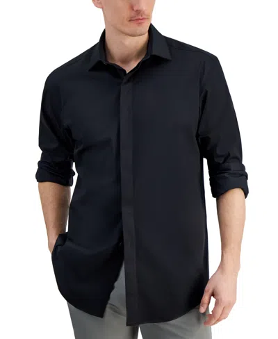 ALFANI MEN'S REGULAR FIT COVERED PLACKET TUXEDO SHIRT, CREATED FOR MACY'S