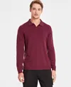 Alfani Men's Long-sleeve Johnny Collar Merino Sweater, Created For Macy's In Berry Violet