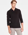 Alfani Men's Long-sleeve Johnny Collar Merino Sweater, Created For Macy's In Deep Black