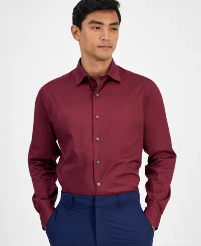 Alfani Men's Regular-fit Temperature Regulating Solid Dress Shirt, Created For Macy's In Burgundy