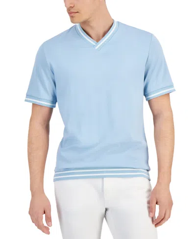 Alfani Men's Regular-fit Tipped Ponte-knit V-neck T-shirt, Created For Macy's In Sparrow Blue